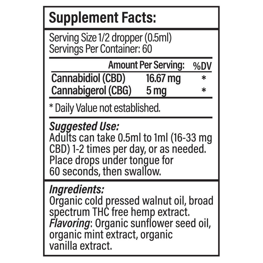 Broad Spectrum THC Free CBD Oil - Mint Flavor - 1000 mg - 1 oz