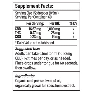 Full Spectrum CBD Oil - No Flavor Added - 1000 mg - 1 oz